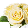 thumbnail image 3 of Enova Home 4 Large Heads Artificial Velvet Roses Faux Flowers in Cube Glass Vase with Faux Water for Home Office Wedding Decoration (Beige), 3 of 3