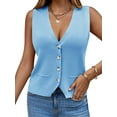 thumbnail image 2 of Sleeveless Sweater Women's Fashion Casual Loose Spring Summer Waistcoat V Neck Button Knit Vest, 2 of 6