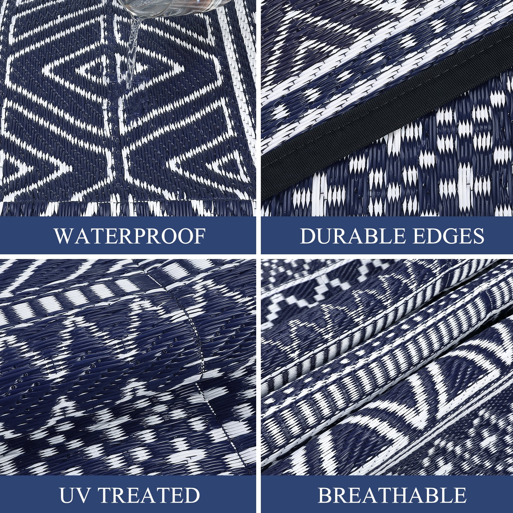 Waterproof Outdoor Rug Modern Patio Plastic Straw, Stain-Resistant Reversible RV Mat, Geometric Indoor Outdoor Carpet for Patio Camping Backyard Deck Garden