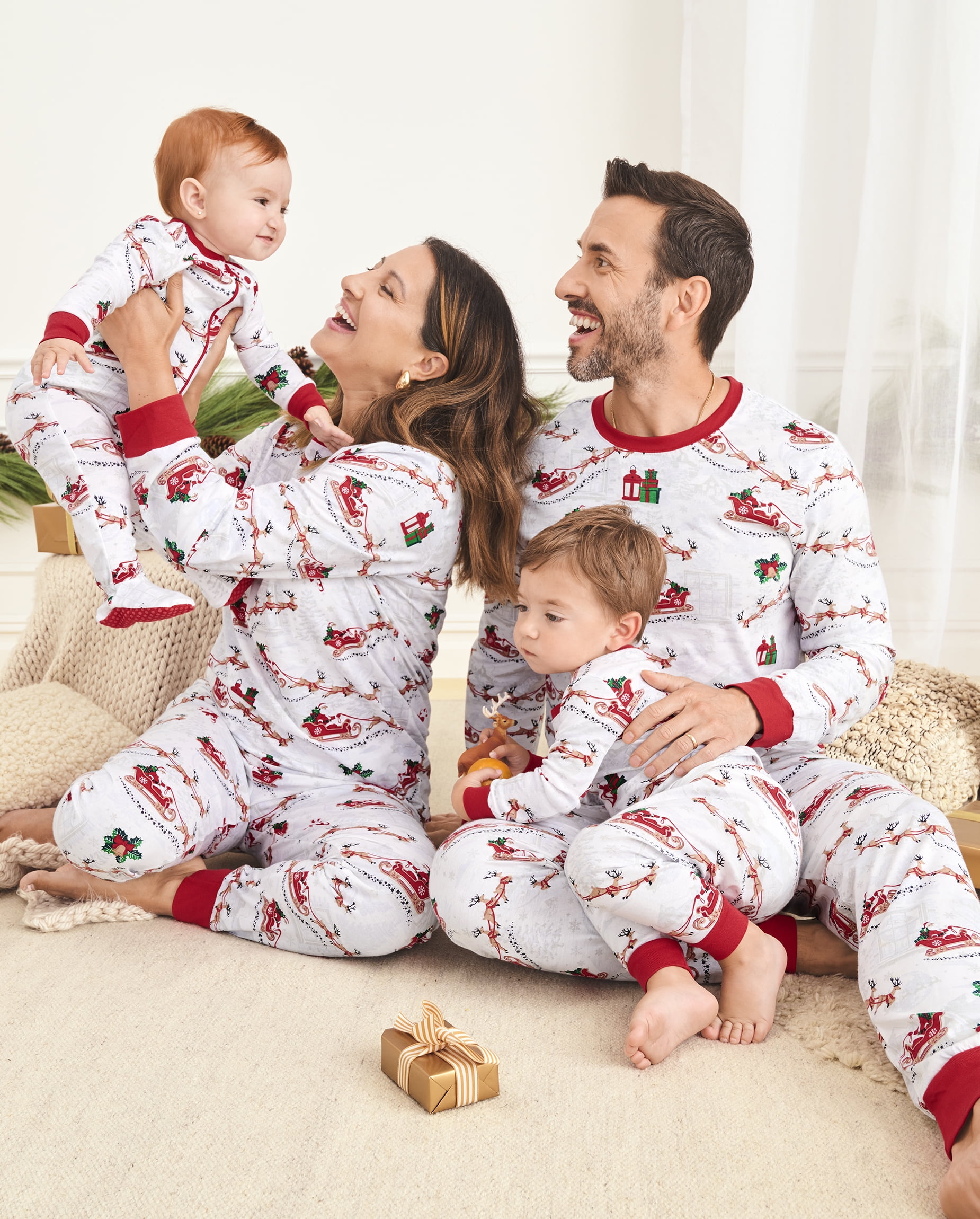 The Children's Place Kids Unisex Matching Family Santa Sleigh Snug Fit Cotton Pajamas, Sizes 4-16
