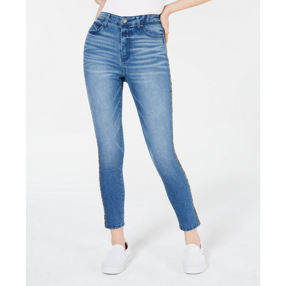 Tinseltown - Tinseltown Juniors' Animal-Print Side-Stripe Skinny Jeans ...