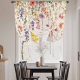 thumbnail image 4 of Spring Floral Tie Up Curtain 63 Inches Long, Watercolor Leaf Retro Red Yellow Flowers Farmhouse Balloon Style Kitchen Window Curtain Over Sink, Small Window Rod Pocket Curtain 52"x63", 4 of 9
