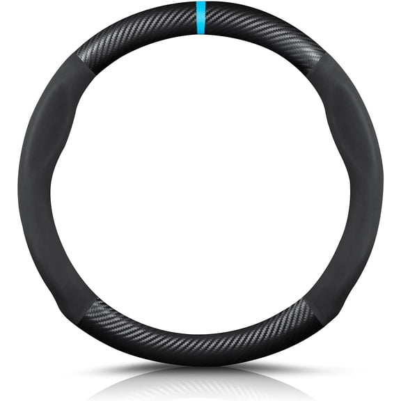 Round Shape Carbon Fiber Microfiber PU Leather Steering Wheel Cover Summer Breathable Sweat Absorbent Sport Anti-slip Car Steering Wheel Protector for Diameter 38 cm