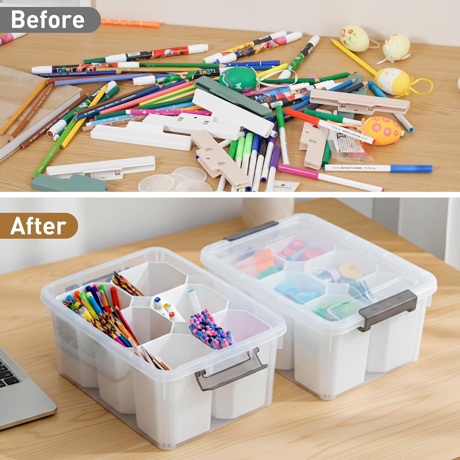 17 QT Plastic Storage Bins Clear Storage Box with Lids Multipurpose Stackable Storage Containers for Organizing Tool, Craft, Crayon, 2 Packs