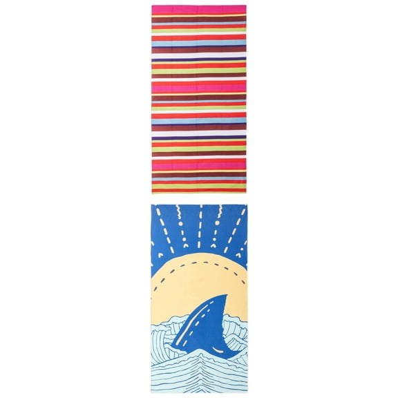 Unique Bargains 2 Pack Soft Absorbent Beach Towel MultiColor/Navy Blue 71" x 35"/63" x 31"