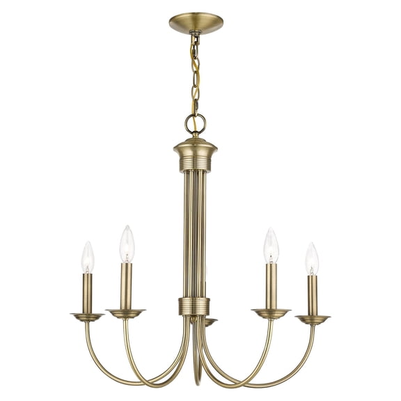 42685-01 Livex Lighting Estate - 5 Light Chandelier in Farmhouse Style - 25 Inches wide by 24 Inches high-Antique Brass Finish    -Traditional