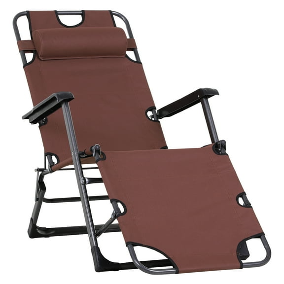 Folding Chaise Lounge Chair - 2-in-1 Adjustable Beach Chair with Pillow, Pocket, & Carry Bag - Outdoor Patio Pool Sun Lounger - Brown