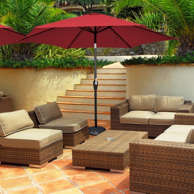 Costway 10Ft Outdoor Market Patio Table Umbrella Push Button Tilt Crank Lift Burgundy