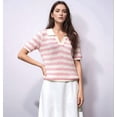thumbnail image 5 of Womens Crochet Tops Summer Short Sleeve Striped Pullover Sweater Collared Knit Shirts Cover Up Top Pink S, 5 of 7