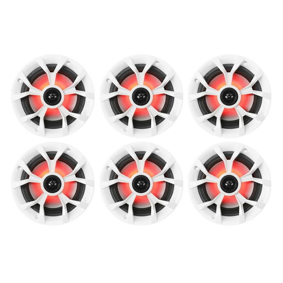 (6) Rockville RKL65MBW 6.5" 700w Marine Boat Speakers w/LED Black/White Grilles