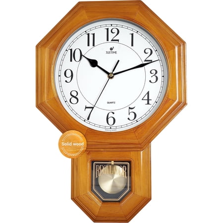 Natural Wood Traditional Solid Wood Pendulum Wall Clock with Quartz
