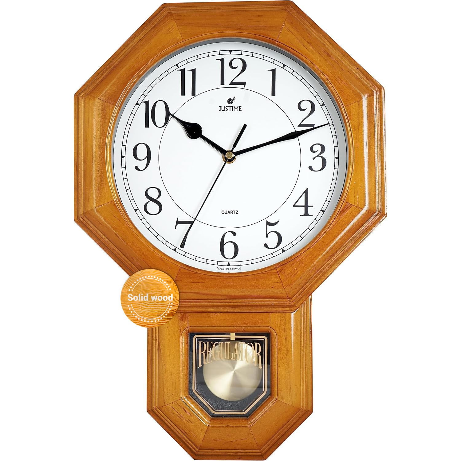 Natural Wood Traditional Solid Wood Pendulum Wall Clock with Quartz