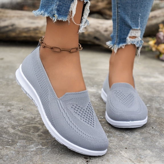 XUNKUSGA Walking Shoes Soft Breathable Anti-Skid Slip On Shoes Women Classic Arch Support Womens Shoes Casual Flat Shoes for Women Comfortable Mesh Round Toe Women's Shoes Gray