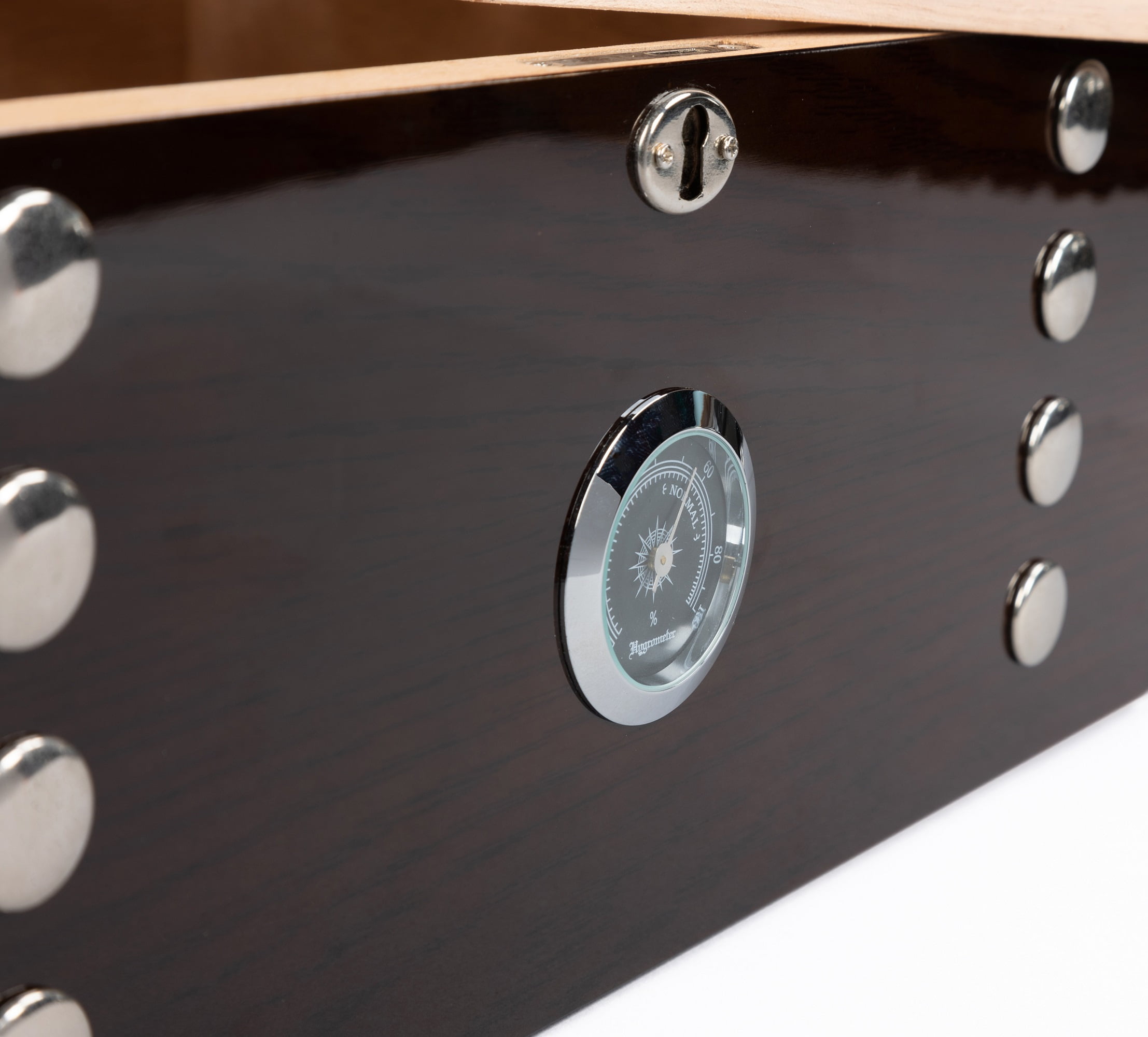Montgomery Studded Chest Cigar Humidor - Dark Mahogany Lacquer Finish - Capacity: 150