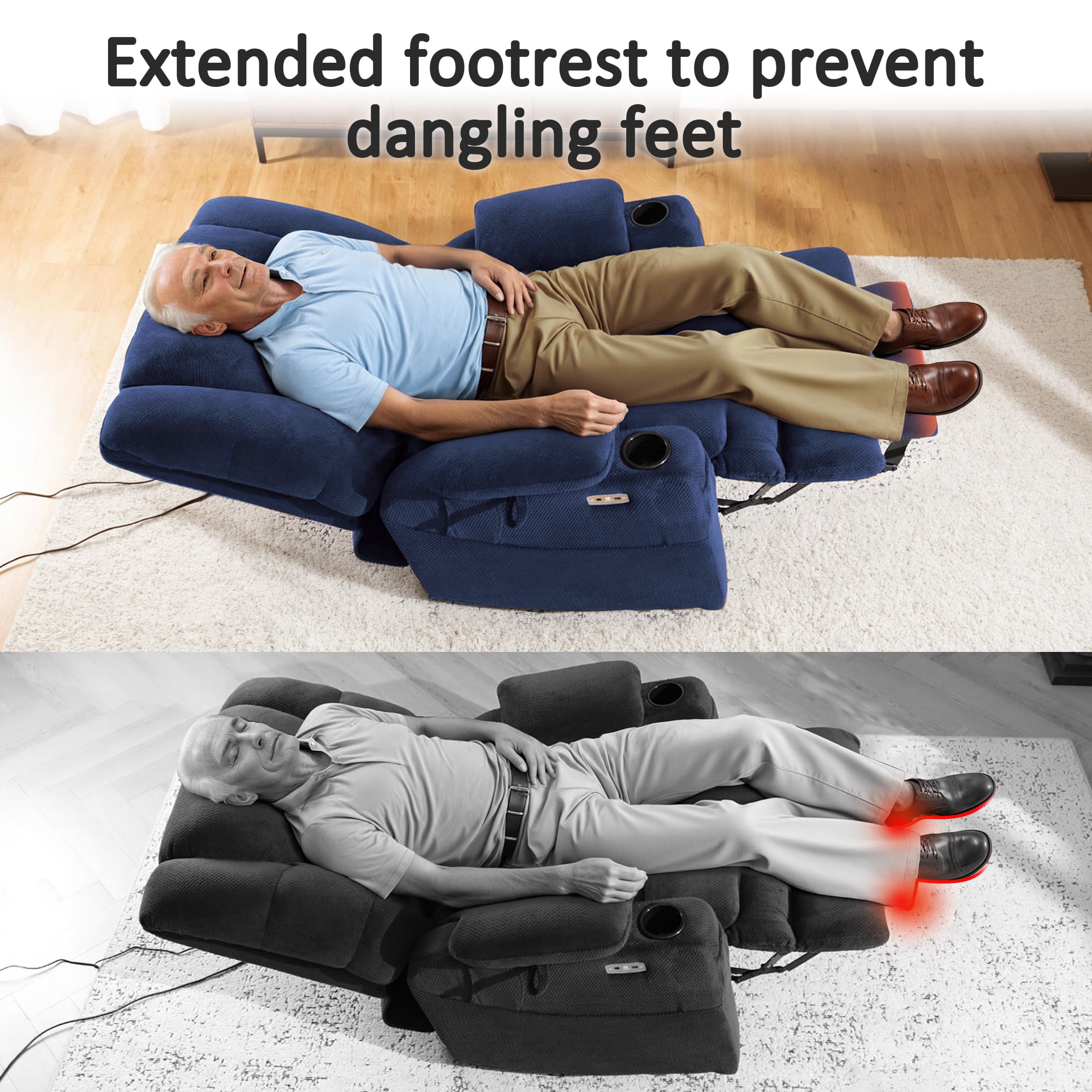MCombo Triple Motor Power Lift Recliner for Elderly, Sleep Recliner Sofa with Adjustable Headrest, Fabric, Navy Blue