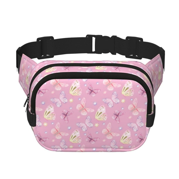 Fotbe Butterfly 1 Cangurera Cuadrada con Estampado de Doble Capa, Bolsa de Cintura Ajustable Mini para Hombres y Mujeres
