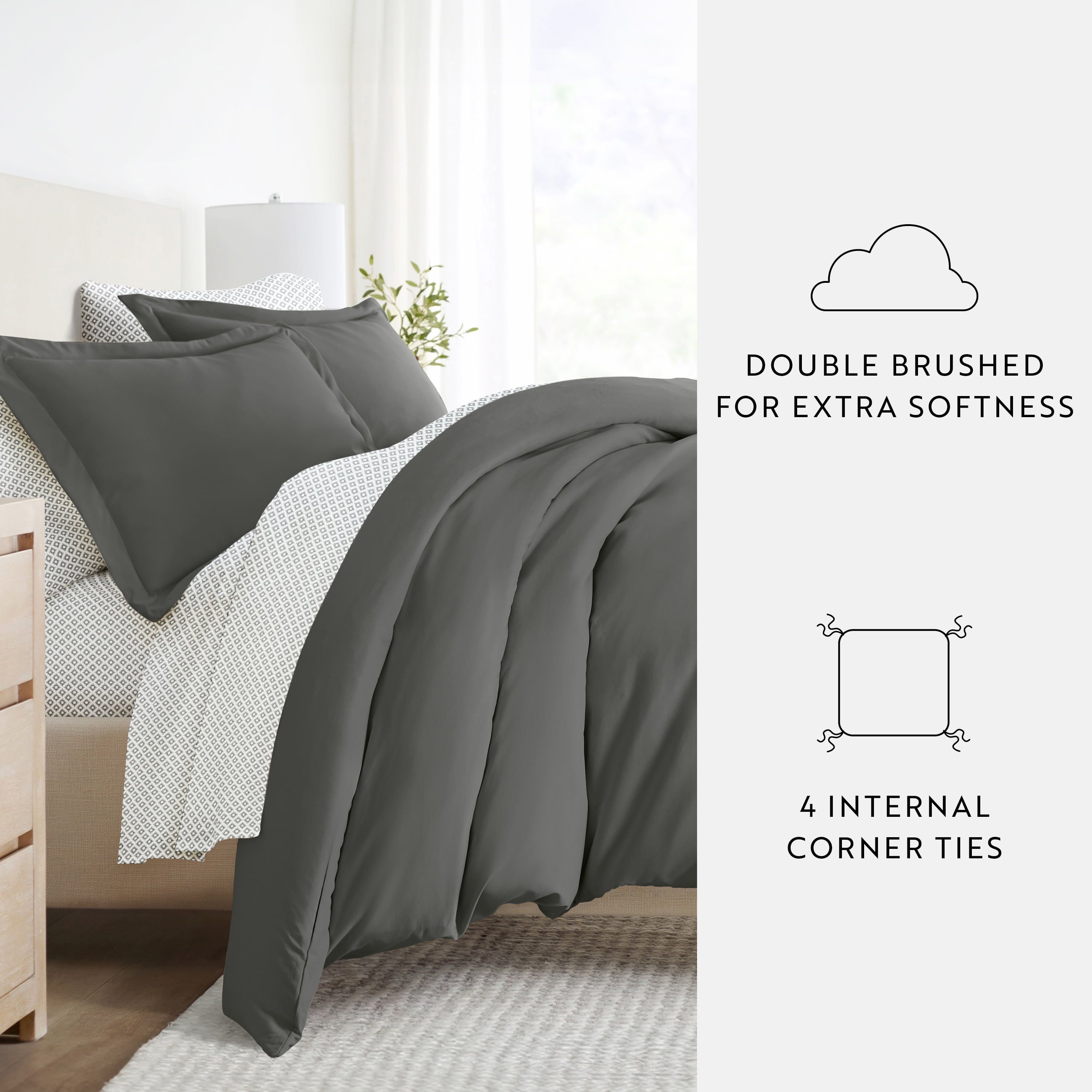 Noble Linens 7 Piece Solid Duvet Bundle in Gray, Twin