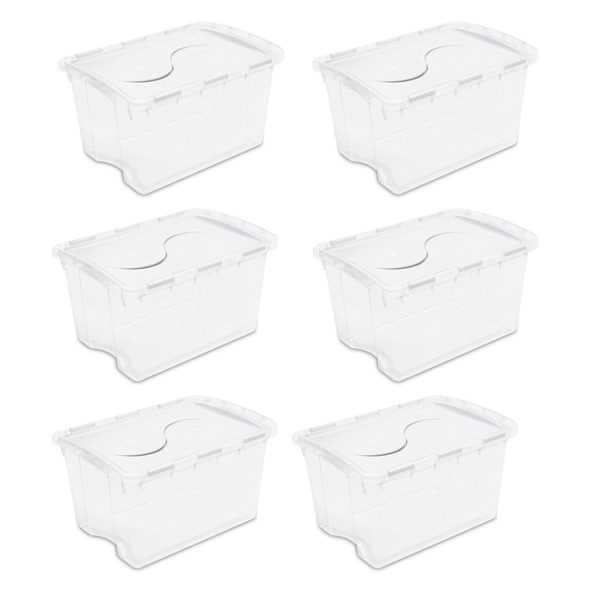 Sterilite Hinged Storage Bo 6 Pack Sterilite 19148006 48 Qt Clear Base Hinged Lid Storage Box Tote Container