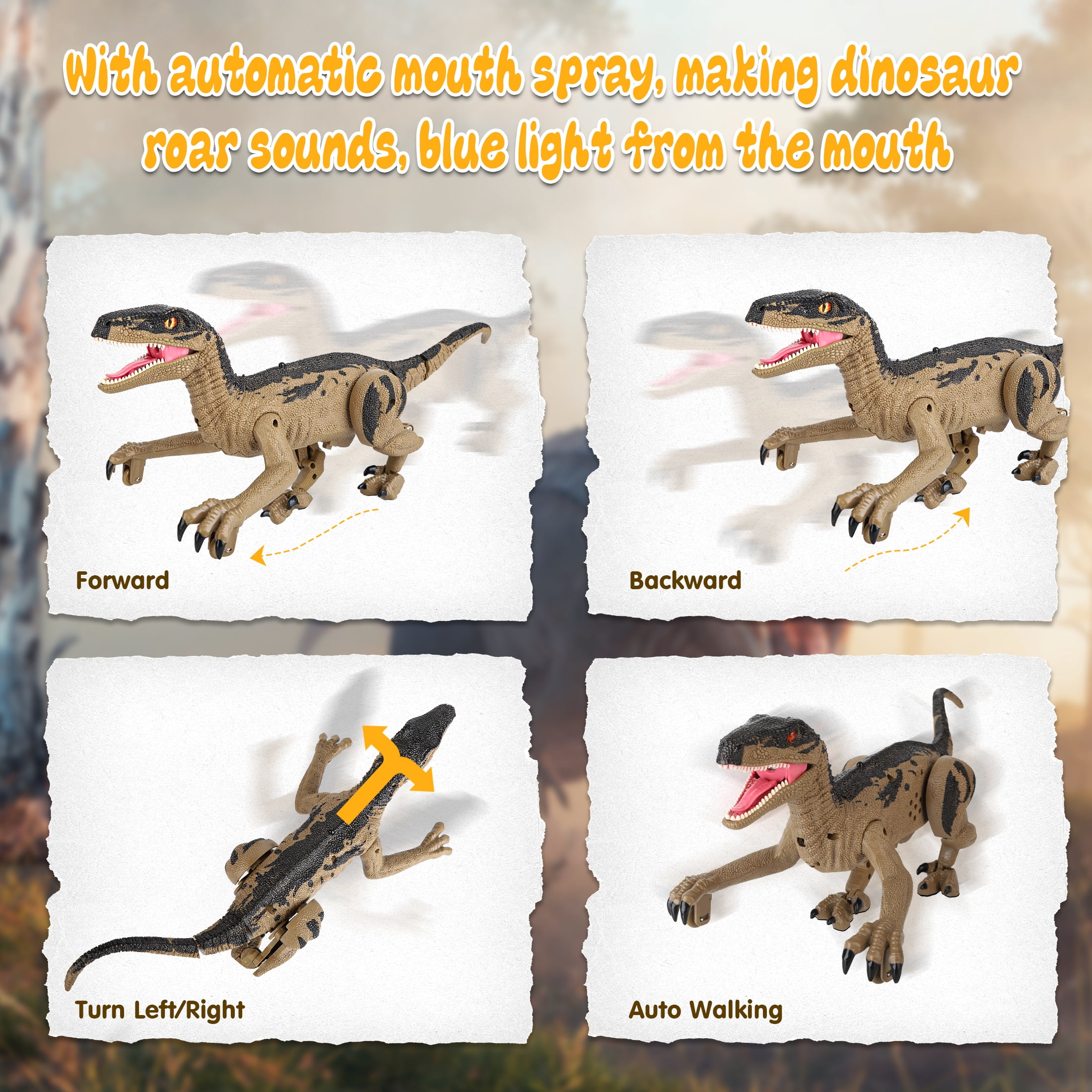 Remote Control Dinosaur, Realistic Dinosaur Toys for Kids 3-6, Rechargeable Walking Robot Dinosaur Jurassic Toys, 2.4GHZ RC Dinosaur Toys with Sound & Spray for Christmas Boys Girls 3+