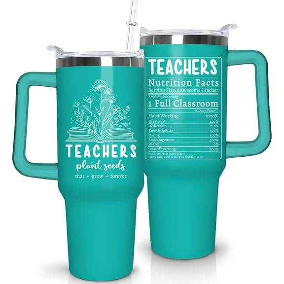 Teacher Tumbler 40 oz Tumbler with Handle Teacher Travel Coffee Mug Cup Water Bottle Stainless Steel Insulated 40oz Tumblers with Lid and Straw Teacher Gifts for Women