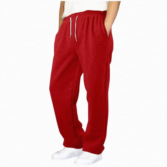 Ccpelsie Boy's Baggy Sweatpants Fleece Straight Leg Casual Sweat Pants Drawstring Athletic Workout Gym Jogger with Pockets(A-Red,13-14 Years)