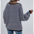 thumbnail image 6 of Womens Loose Crewneck Long Sleeve Stripped Off the Shoulder Knitted Solid Pullover Fall Jumper Tops Black XL, 6 of 7