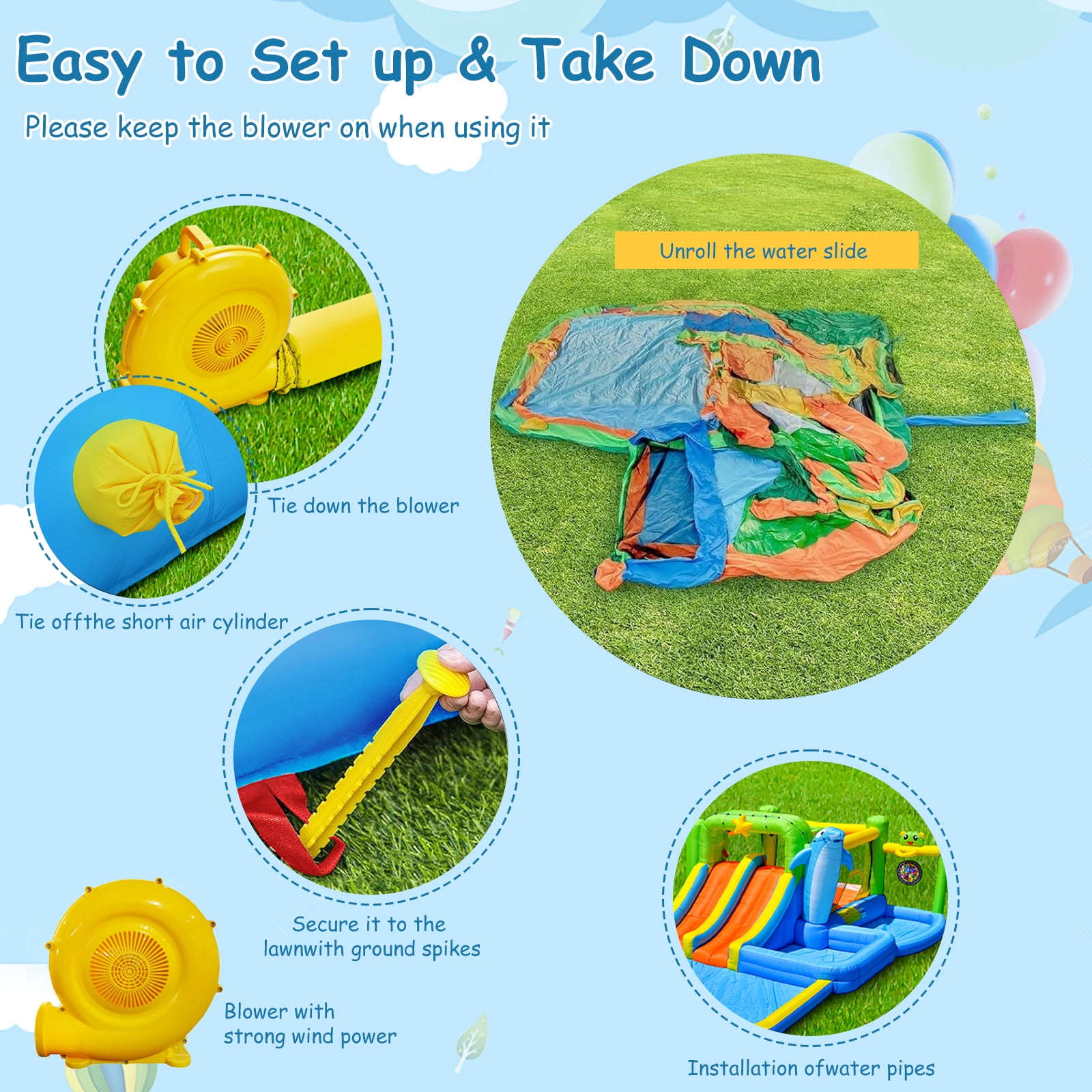 Inflatable Water Park, 9 in 1 Inflatable Bounce House, Water Slide with Blower Shower Soak Pool Sprinkler Fountain Water Gun Target