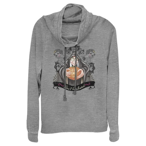 Junior's Snow White and the Seven Dwarfs Evil Queen Pumpkin  Cowl Neck Sweatshirt Gray Heather Large