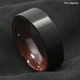 thumbnail image 2 of Tungsten Rings for Men Wedding Bands for Him Womens Wedding Bands for Her 8mm Black Brushed Red Sandal Wood Inlay Wedding Band Ring Men's Jewelry, 2 of 8