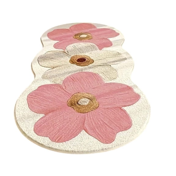 Irregular Flower Boho Bath Rug, Cute Flower Pattern Bath Mat, Non Slip Washable Shower Mat, Thick Soft Velvet Floor Carpet for Bathroom Tub Home Decor(Pink)