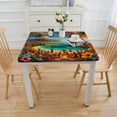 thumbnail image 3 of COMIO Hawaiian Aloha Vintage Colorful Swirl Dolphins Palm Trees Flowers Square Tablecloth with Elastic Edge White, 3 of 7