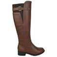 thumbnail image 2 of Encina-S Cognac Brown Soda Women Buckled Flat Riding Boots Side Zipper Knee High Elastic Calf 10, 2 of 4