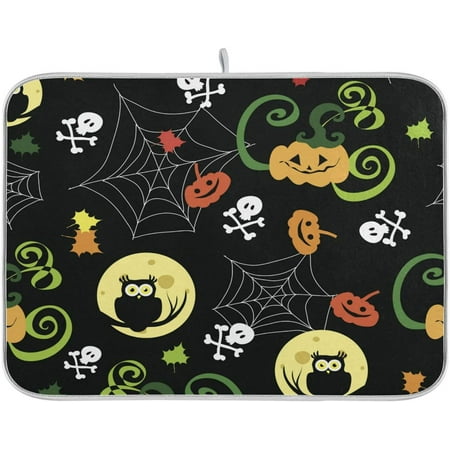 

Wellsay Halloween Décor Dish Drying Mat - 16 x 18inch- Extra Large Microfiber Dish Drying Mat Dish Draining Mat Counter top Mat Halloween Pumpkin Owl（389）