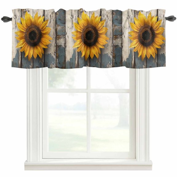 Sunflower Window Valance Curtain Vintage Farmhouse Rod Pocket Valance for Windows Short Curtain for Living Room, Bedroom & Kitchen Window Decor 42x12in