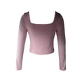 thumbnail image 4 of Diconna Women Slim Fit Shirt Autumn Backless Long Sleeve Side Slit Crop Tops Trendy Solid Color Basic Tee, 4 of 5