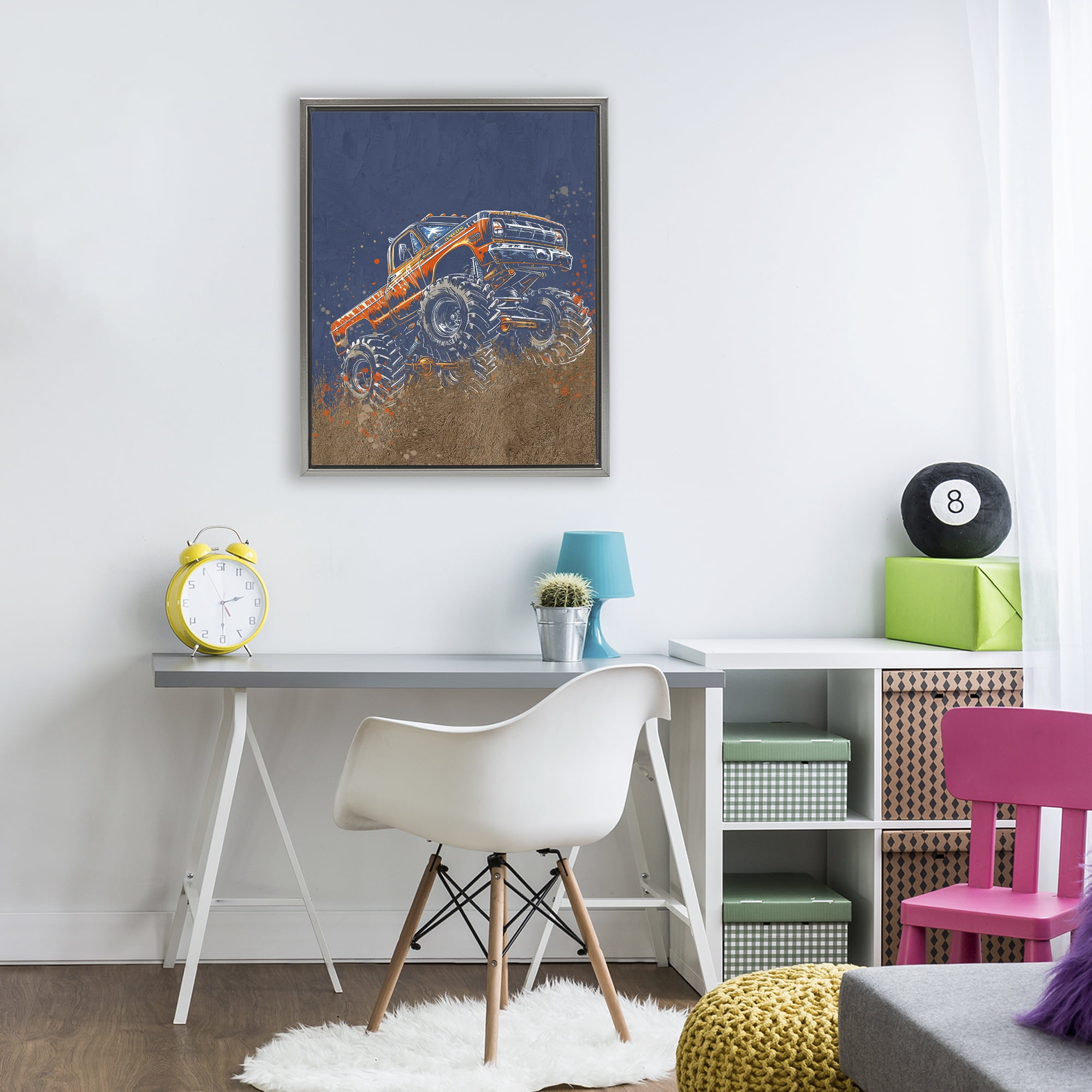 My Jam Monster Truck Gray Framed Floater Canvas Wall Art, design by Kim Allen