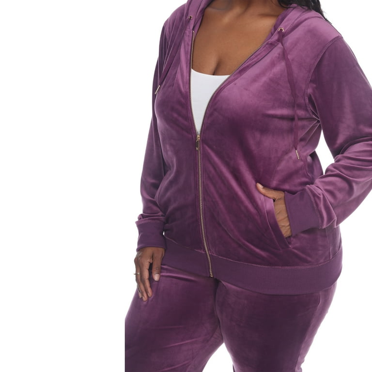 White Mark Women's Plus Size 2 Piece Velour Tracksuit Set