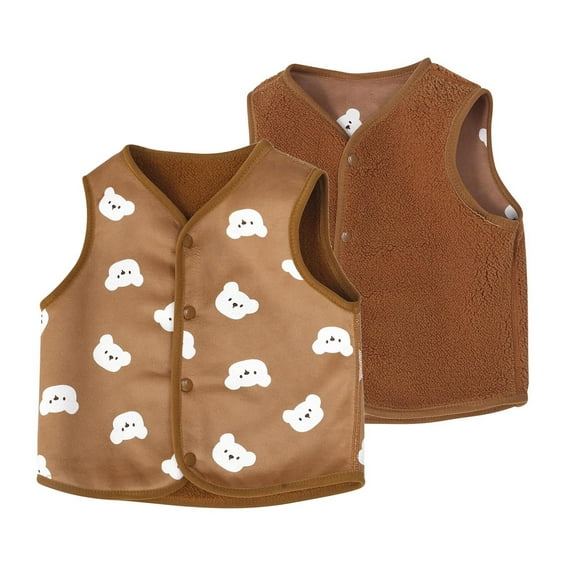 NAISIBABY Toddler Boys Fleece Vest 6T, Soft Buttons Solid Color Print Worn On Both Sides Thermal Outerwear Jacket Brown(2-7T)