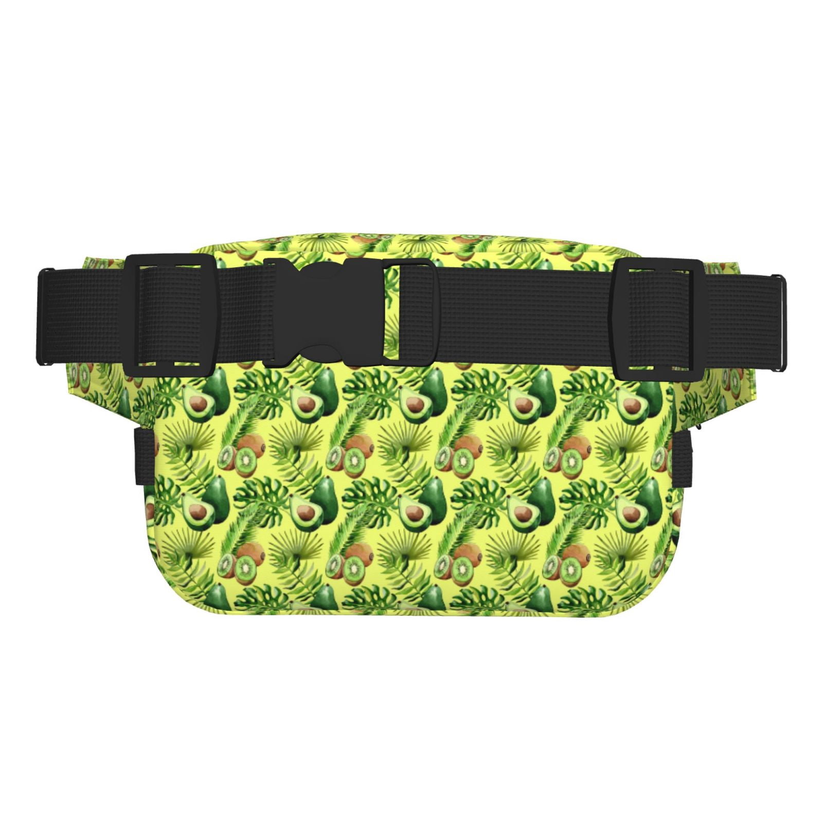 Picia Kiwi and Avocado Print Square Double-Layer Waist Bag Mini Adjustable Waist Belt Bag Exercise Running Travel Hiking