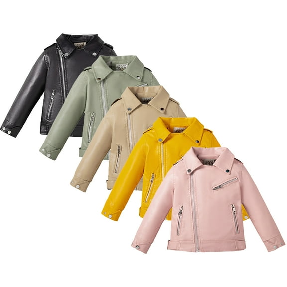 Esaierr Toddler Girls Faux Leather Moto Jacket for Kids Baby Girls Fashion PU Leather Motorcycle Jacket 1-7 Years Childrens Outerwear Slim Coats