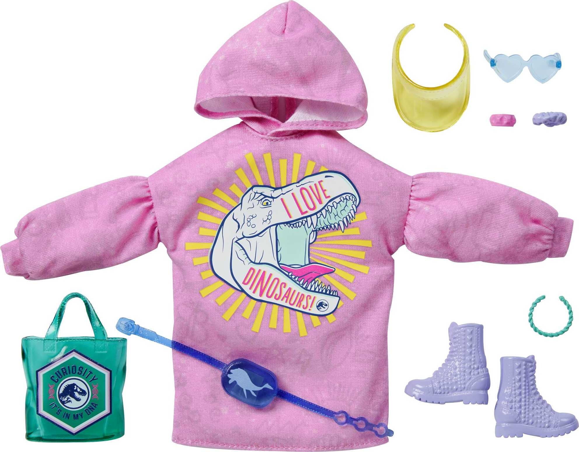Barbie Clothing & Accessories Inspired By Jurassic World With 9 Outfit & Storytelling Pieces For Barbie Dolls
