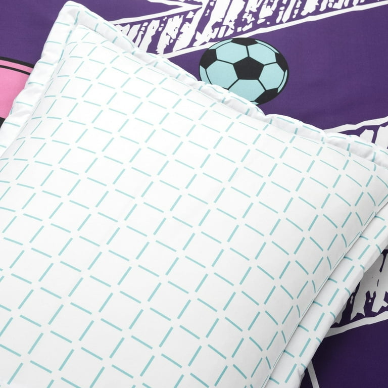 Lush Decor Set di 5 trapunte reversibile da calcio per ragazze, colore: bianco e turchese, completo
