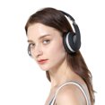 thumbnail image 2 of Injueey Auricular inalámbrico Bluetooth plegable ajustable de cuero manos libres auricular MIC PC teléfono móvil ordenador auriculares Cables de audio/vídeo azul, 2 of 6