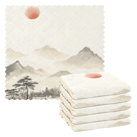 6 Pieces of Kitchen Towels 11x11Inch Kitchen Dish Cloths Kitchen Dish Towels Reuseable Cleaning Cloths Ink Wash Painting