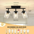 thumbnail image 3 of 3-Light Track Lighting Kit Black Track Lighting Fixtures Bathroom Wall Sconces Ceiling Mount Kitchen Tracking Lights Rotatable Spotlight with Clear Glass Shade for Kitchen Shop Hallway, 3 of 7