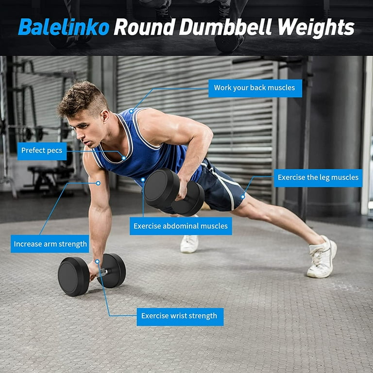 Balelinko Rubber Coated Round Dumbbells Set of 2 Free Hand Weight with Metal Handle for Home Gym Equipment Workout Strength Training 10 15 20 25 30 35 40 45 lb Walmart