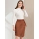 thumbnail image 2 of Falda de gamuza sintética cruzada hasta la rodilla con abertura frontal y corte en A para mujer Caramelo XS, 2 of 6