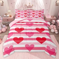 Castle Fairy Adults Cute Love Heart Full Size Comforter Sets,Pink Red White Bedding Sets