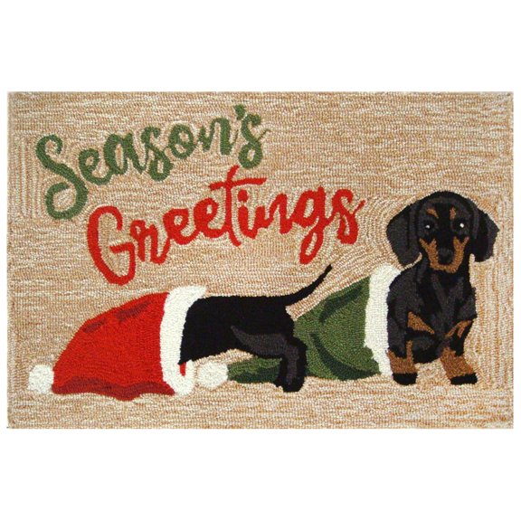 FRONTPORCH Indoor/Outdoor Hand Tufted Durable Area Rug - Transitional Pet Dog Decorative (Dachsund Greetings Neutral) (1'8" x 2'6")