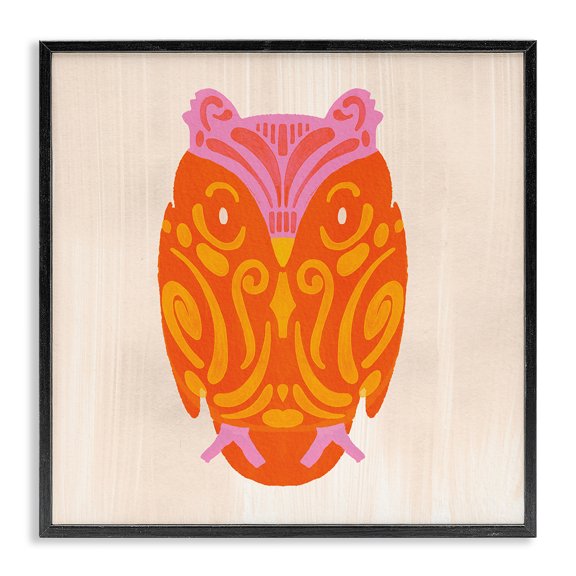 Stupell Industries Vibrant Folk Owl Motif Black Framed Giclee Art, design by The Paper Curator